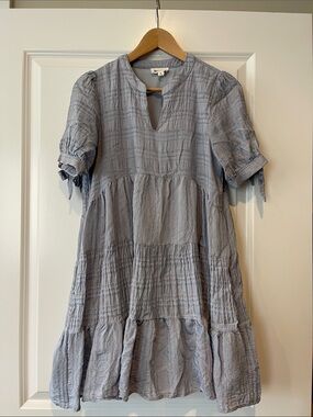 Light Blue Tiered Crinkle Gauze Dress